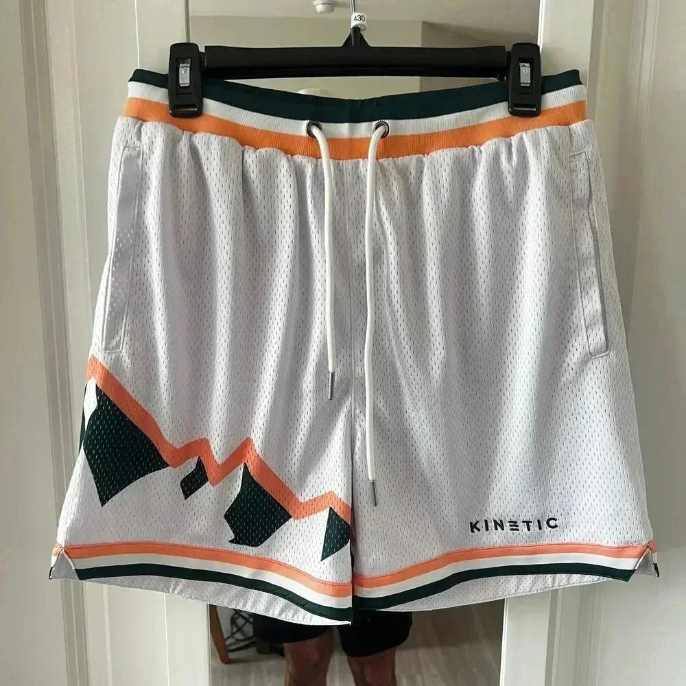 629 Kinetic Men's Mesh Athletic Shorts Size Medium Color White Green
